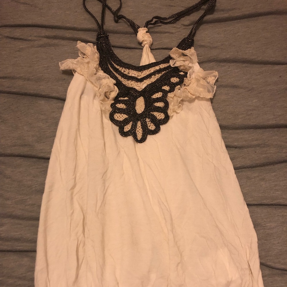 Embroidered White Flowy Tank